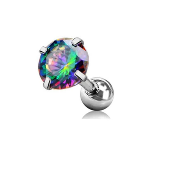 A & ONE Ezüst Színű Rozsdamentes Acél Piercing Színjátszós Cirkónia Kővel, 6 mm