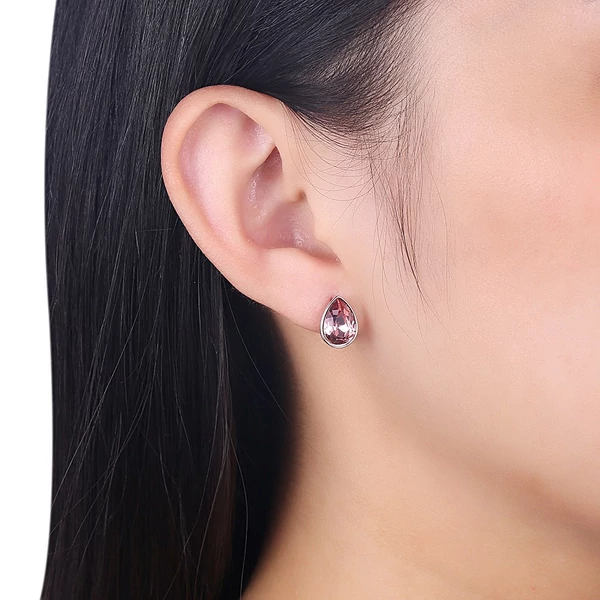 A & ONE S925 Ezüst Csepp Alakú Fülbevaló Rózsaszín Swarovski® Kristállyal