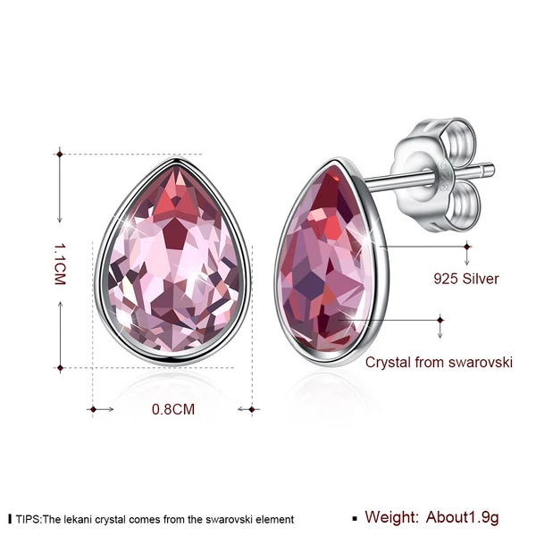 A & ONE S925 Ezüst Csepp Alakú Fülbevaló Rózsaszín Swarovski® Kristállyal