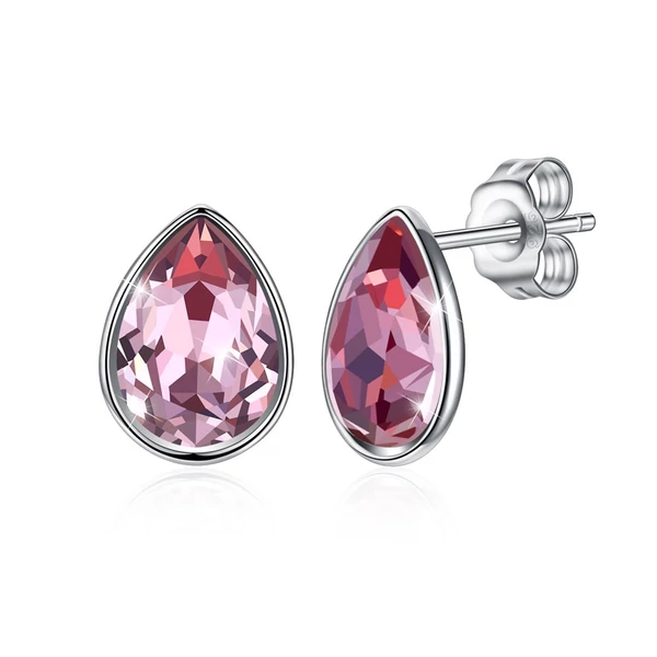 A & ONE S925 Ezüst Csepp Alakú Fülbevaló Rózsaszín Swarovski® Kristállyal