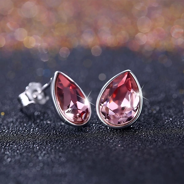 A & ONE S925 Ezüst Csepp Alakú Fülbevaló Rózsaszín Swarovski® Kristállyal