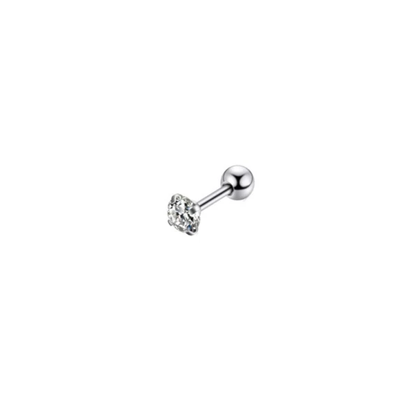 A & ONE Ezüst Színű Rozsdamentes Acél Gömb Alakú Piercing Fehér Cirkónia Kővel, 6 mm