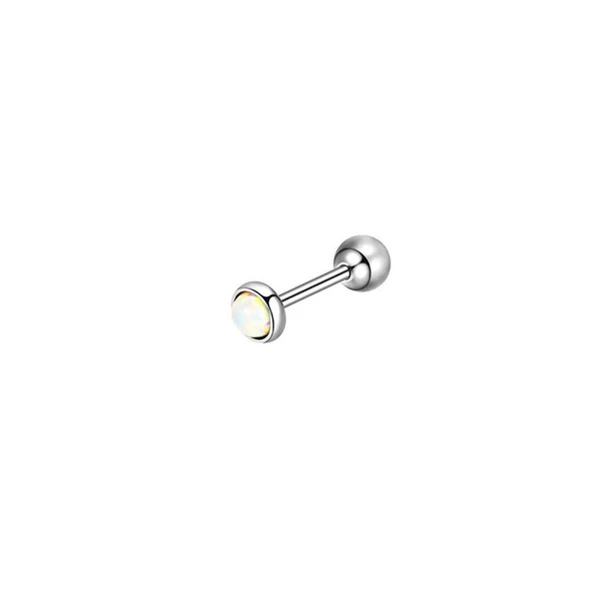 A & ONE Ezüst Színű Rozsdamentes Acél Gömb Alakú Piercing Opálos Kővel, 6 mm