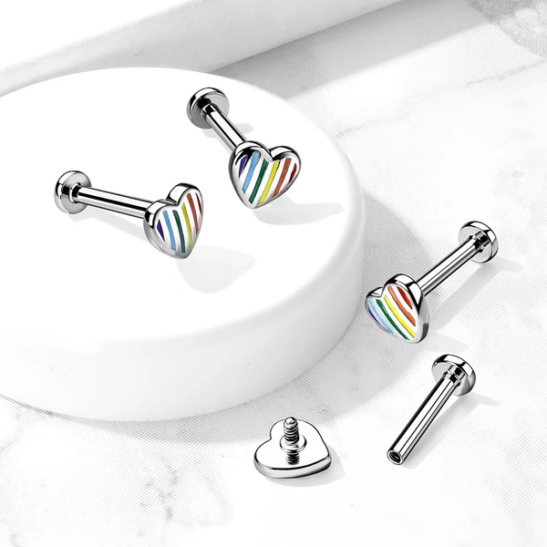 A & ONE Ródiumozott Orvosi Acél Szivárványos Szívecskés Arc Piercing