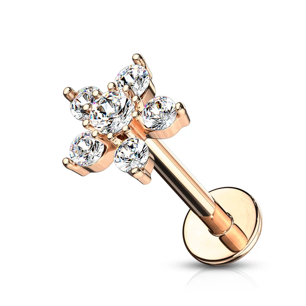Arany színű cirkónia köves virág alakú piercing 6mm