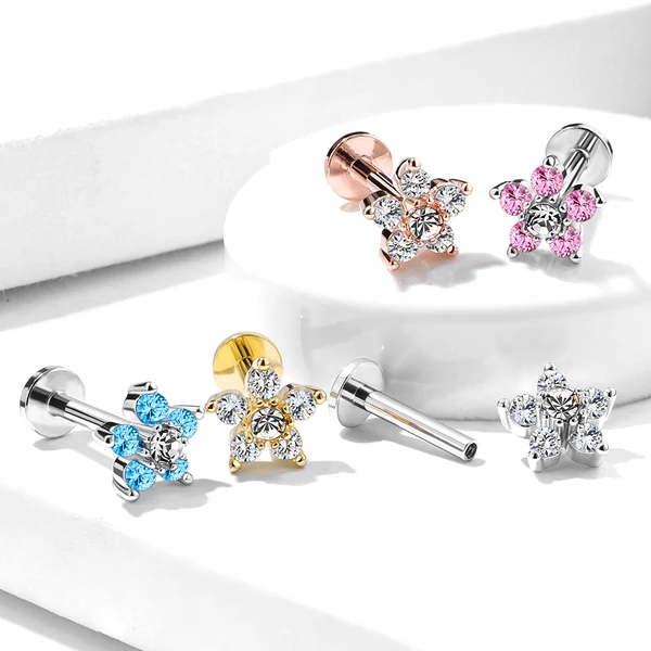Arany színű cirkónia köves virág alakú piercing 6mm