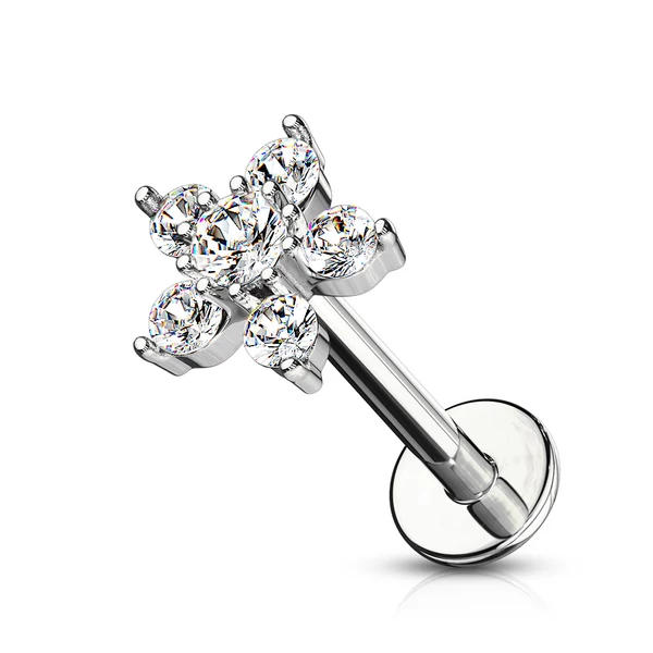 Ezüst színű cirkónia köves virág alakú piercing 8mm