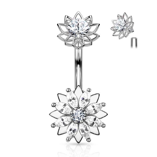 A & ONE 14K Arannyal Bevont Ezüst Orvosi Acél Köldök Piercing, Fehér Cirkónia Köves Piercing