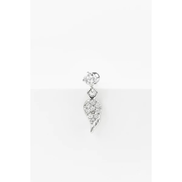 A & ONE Ezüst Színű Rozsdamentes Acél Egyenesszárú Piercing, Lógós Szárnyas Dísszel