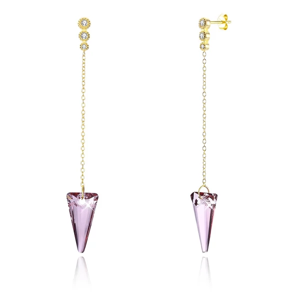 A & ONE Aranyozott S925 Ezüst Lógós Fülbevaló Lila Swarovski® Kristályokkal