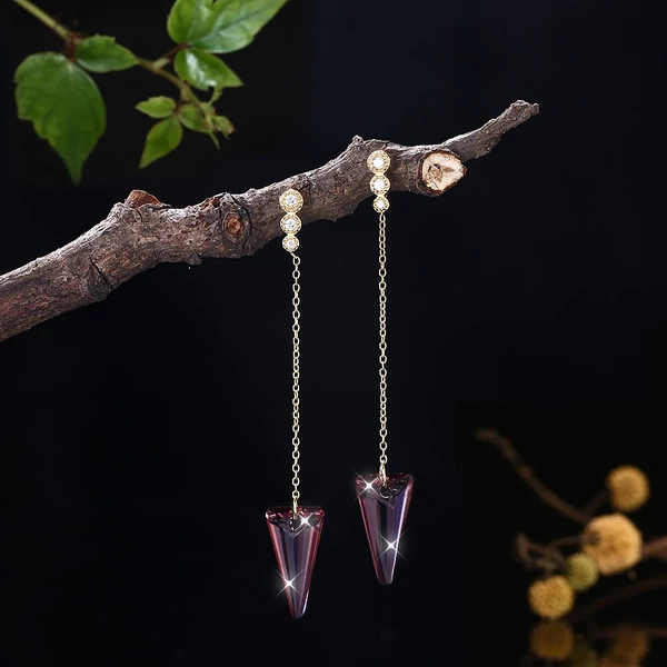 A & ONE Aranyozott S925 Ezüst Lógós Fülbevaló Lila Swarovski® Kristályokkal