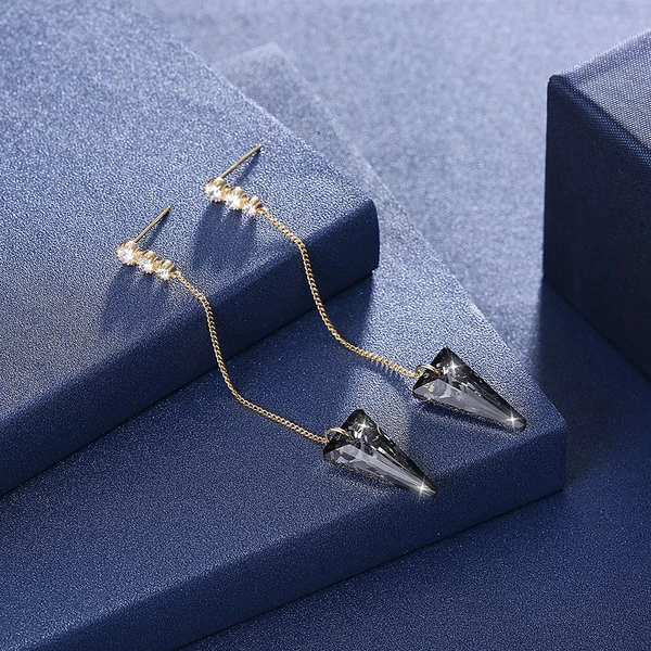 A & ONE Aranyozott S925 Ezüst Lógós Fülbevaló Sötétszürke Swarovski® Kristályokkal