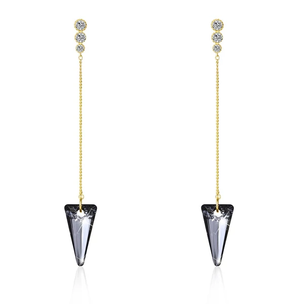 A & ONE Aranyozott S925 Ezüst Lógós Fülbevaló Sötétszürke Swarovski® Kristályokkal