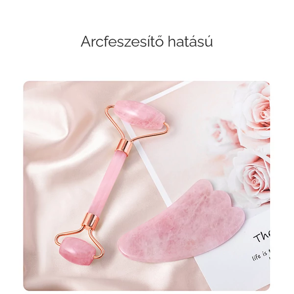 A & ONE Rózsakvarc Arc Masszírozó Roller És Gua Sha Szett