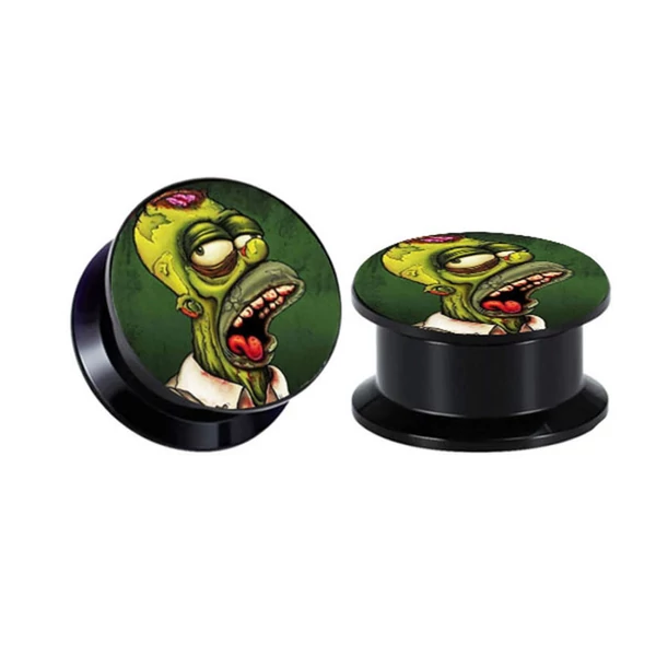 A & ONE Fekete-Zöld Zombis Akril Fültágító, 6 mm