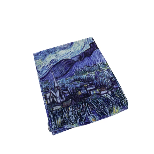 Kék Van Gogh Festmény Mintás Sál