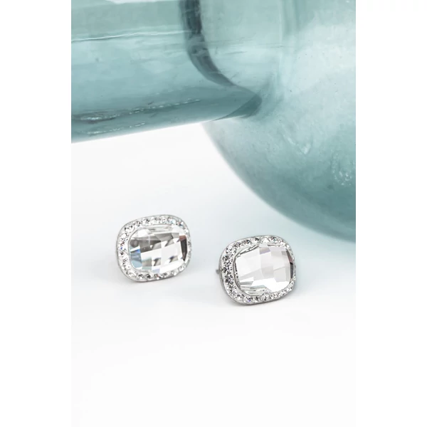 Esküvői Kocka Alakú Fehér Swarovski Kövekkel Díszített S925 Ezüst Fülbevaló