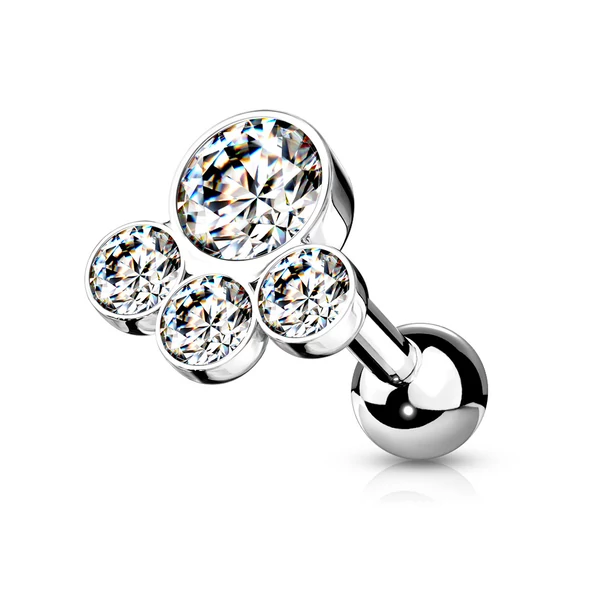 A & ONE Ezüst Színű 316L Orvosi Acél Fehér Kövekkel Díszített Egyenesszárú Barbell Piercing