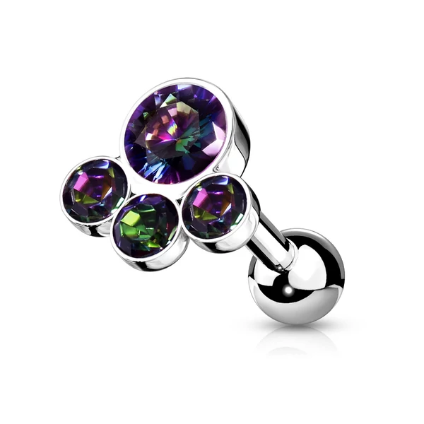 A & ONE Ezüst Színű 316L Orvosi Acél Színes Kövekkel Díszített Egyenesszárú Barbell Piercing