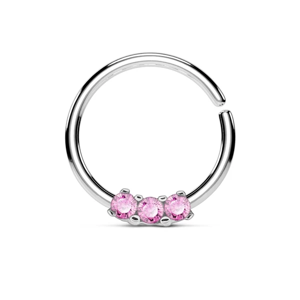 A & ONE Ezüst Színű 316L Orvosi Acél Karika Alakú Septum Piercing Rózsaszín Cirkónia Kövekkel