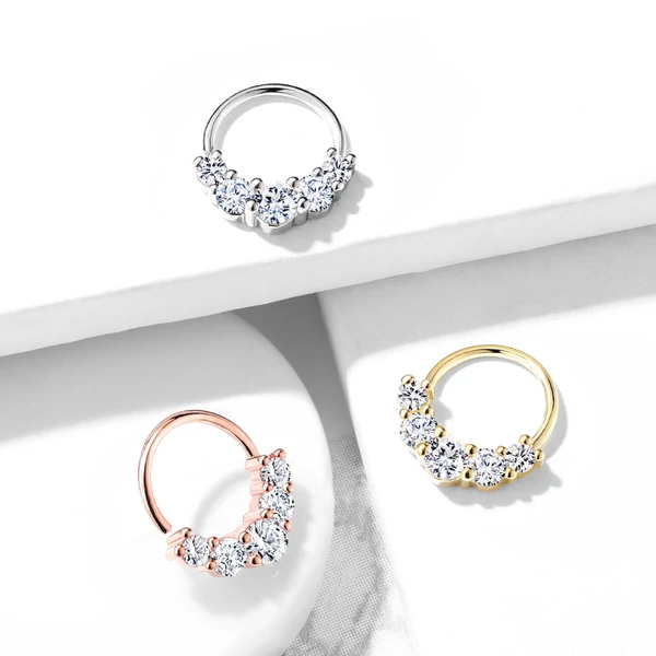 Aranyozott Réz Karika Alakú Septum Piercing Látványos Cirkónia Kövekkel
