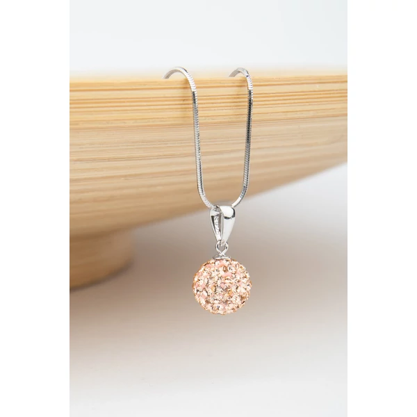 A & ONE S925 Ezüst Gömb Fülbevaló És Nyaklánc Szett Bézs Swarovski® Kövekkel