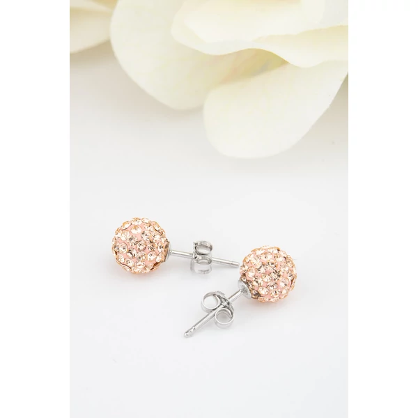 A & ONE S925 Ezüst Gömb Fülbevaló És Nyaklánc Szett Bézs Swarovski® Kövekkel