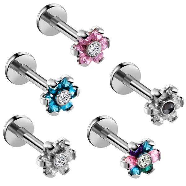 Rózsaszín Virág Díszítésű Labret Piercing