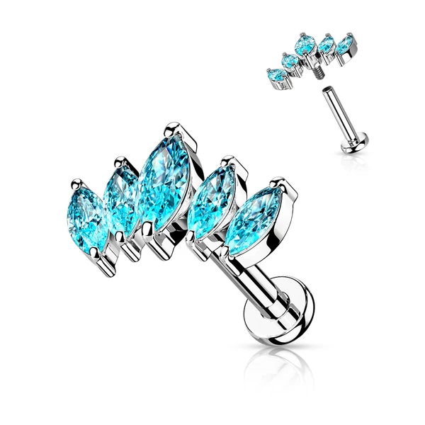 A & ONE Ezüst Színű 316L Orvosi Acél Labret Piercing Világoskék Ovális Kövekkel