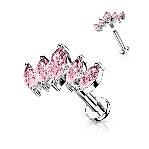 A & ONE Ezüst Színű 316L Orvosi Acél Labret Piercing Rózsaszín Ovális Kövekkel