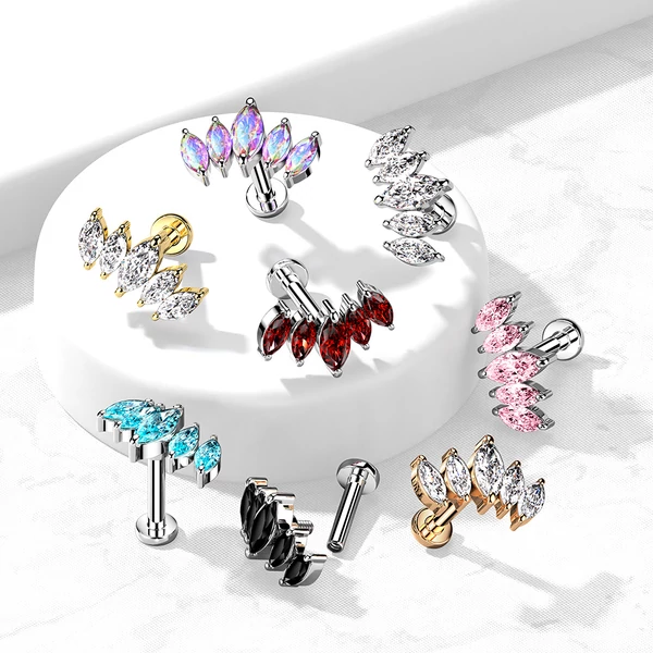 A & ONE Arany Színű 316L Orvosi Acél Labret Piercing Fehér Ovális Kövekkel