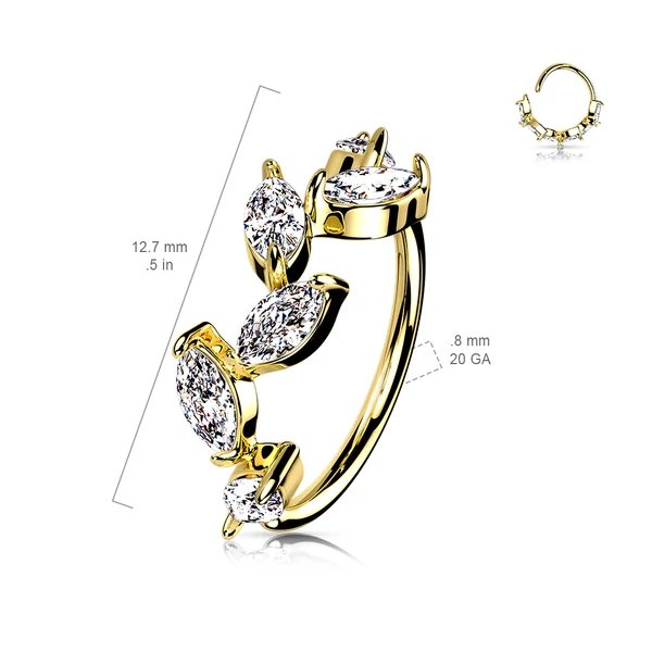 A & ONE Arany Színű 14 K Arannyal Bevont Karika Piercing Cirkónia Kövekkel