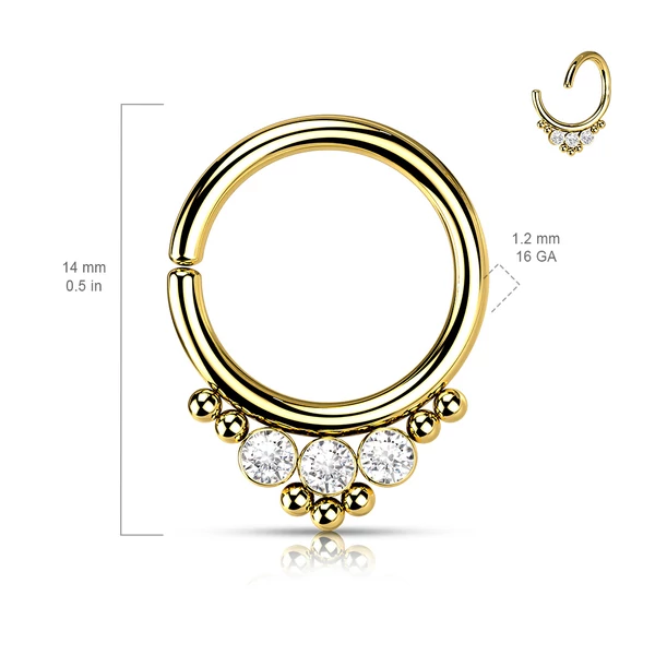 A & ONE Fekete Színű 316L Orvosi Acél Karika Alakú Septum Piercing Kövekkel Díszítve