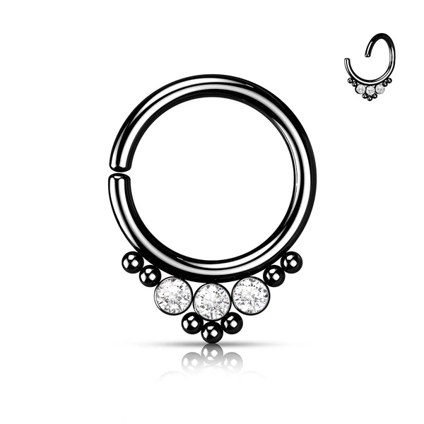 A & ONE Fekete Színű 316L Orvosi Acél Karika Alakú Septum Piercing Kövekkel Díszítve