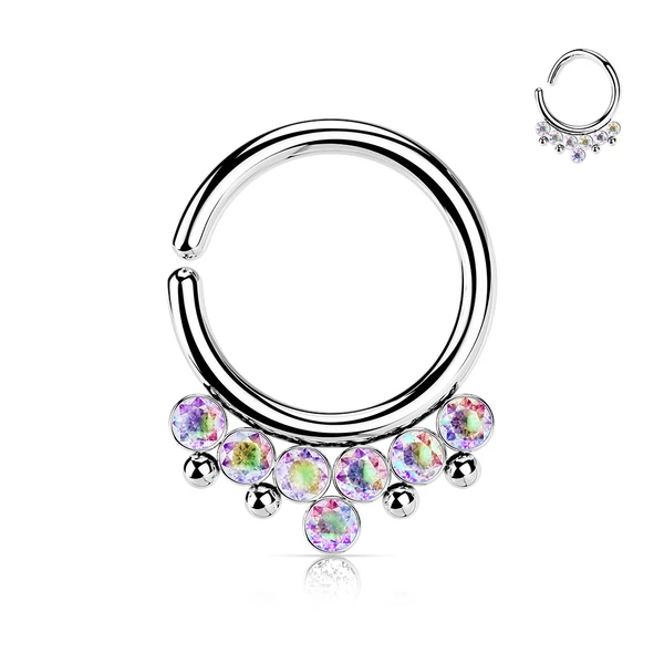A & ONE Ezüst Színű 316L Orvosi Acél Karika Alakú Septum Piercing Kövekkel Díszítve