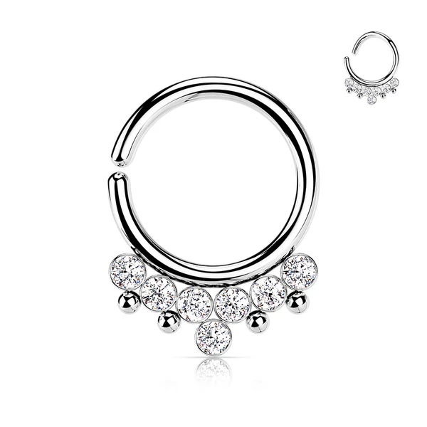 A & ONE Ezüst Színű 316L Orvosi Acél Karika Alakú Septum Piercing Fehér Kövekkel Díszítve