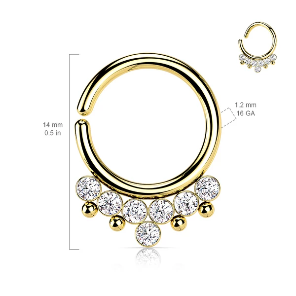 A & ONE Ezüst Színű 316L Orvosi Acél Karika Alakú Septum Piercing Kövekkel Díszítve