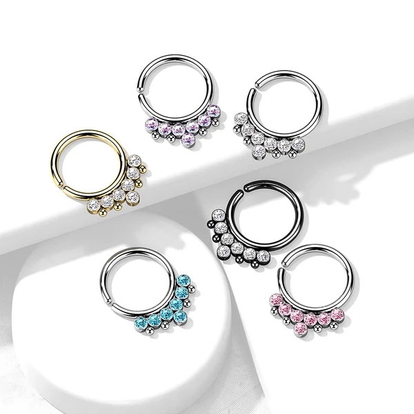 A & ONE Ezüst Színű 316L Orvosi Acél Karika Alakú Septum Piercing Kövekkel Díszítve