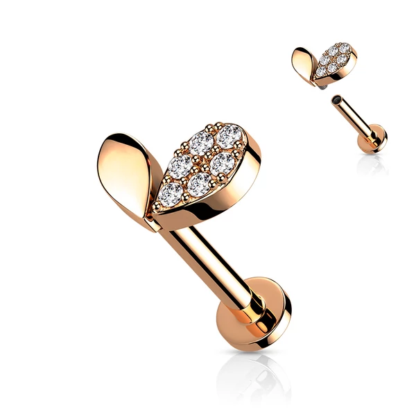 A & ONE Rózsaarany Színű 316L Orvosi Acél Egyenesszárú Labret Piercing Cirkónia Köves Szívecskés Véggel