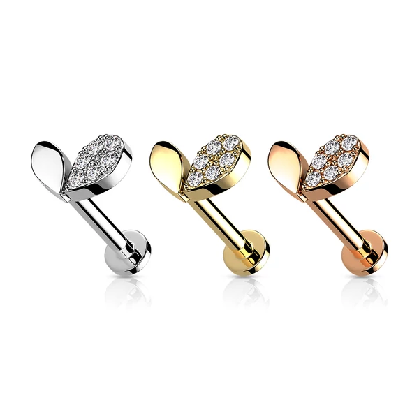 A & ONE Rózsaarany Színű 316L Orvosi Acél Egyenesszárú Labret Piercing Cirkónia Köves Szívecskés Véggel
