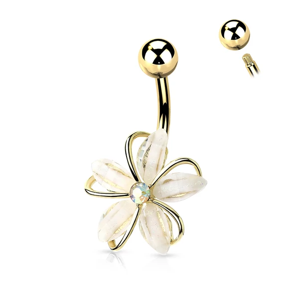 A & ONE 14K Arannyal Bevont Virág Alakú Medállal Díszített Köldök Piercing