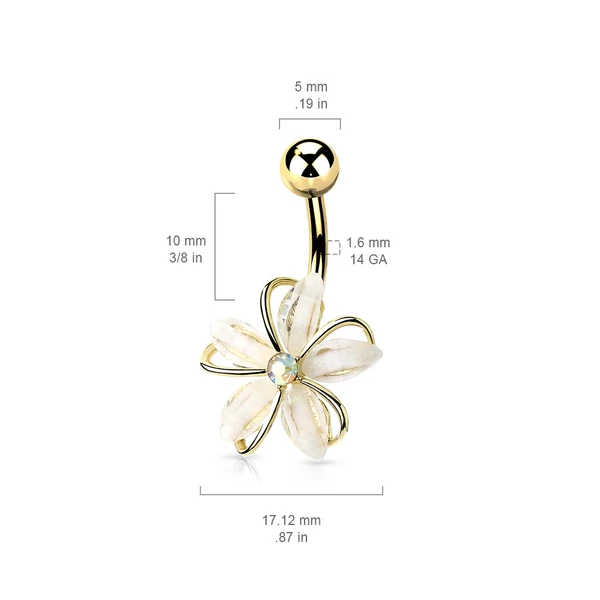 A & ONE 14K Arannyal Bevont Virág Alakú Medállal Díszített Köldök Piercing