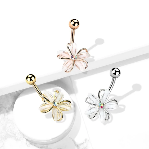A & ONE 14K Arannyal Bevont Virág Alakú Medállal Díszített Köldök Piercing