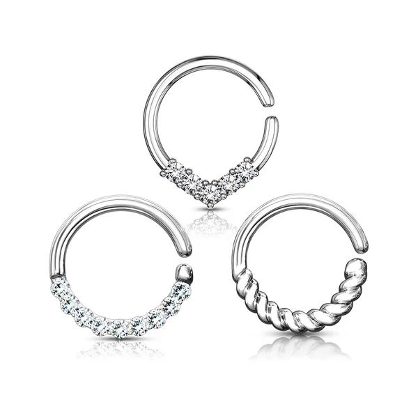 A & ONE Ezüst Színű Platina Bevonatos Kövekkel Díszített Hajlítható Karika Orr/Fül Piercing 3 Darabos Szett