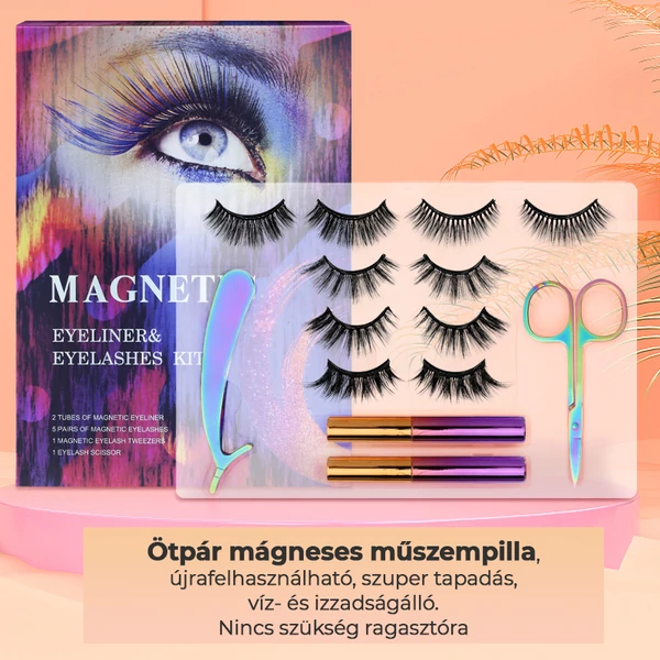 A & ONE  Mágneses Műszempilla Szett 5 Pár Szempillával, Csipesszel, Ollóval és 2 db Ragasztóval