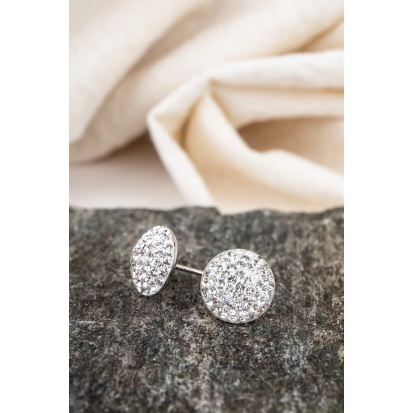 Fehér színű Swarovski Kövekkel Díszített Apró S925 Ezüst Fülbevaló -10mm