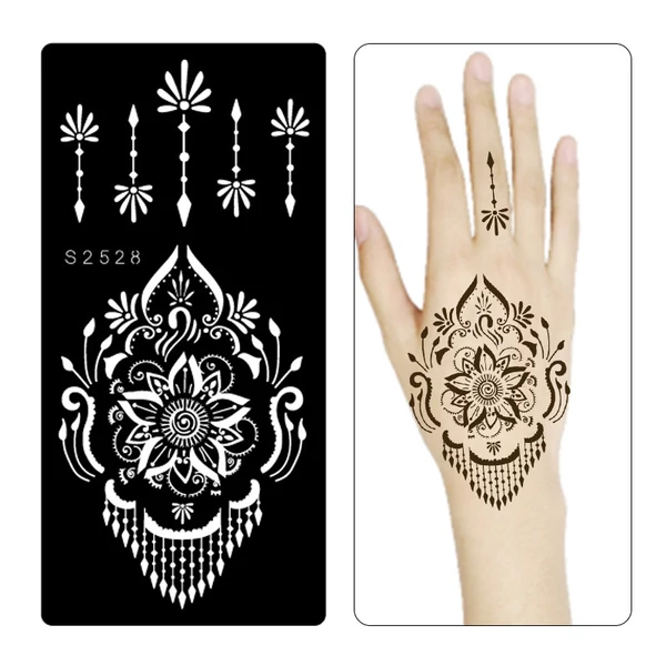 Virág És Nonfiguratív Mintával Ellátott Henna Sablon