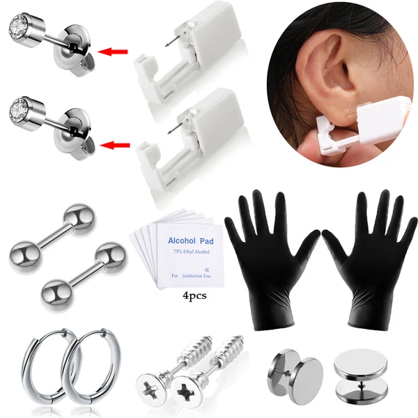 A & ONE Piercing Készítő Szett 4 Pár Ezüst Színű 316L Rozsdamentes Acél Piercinggel