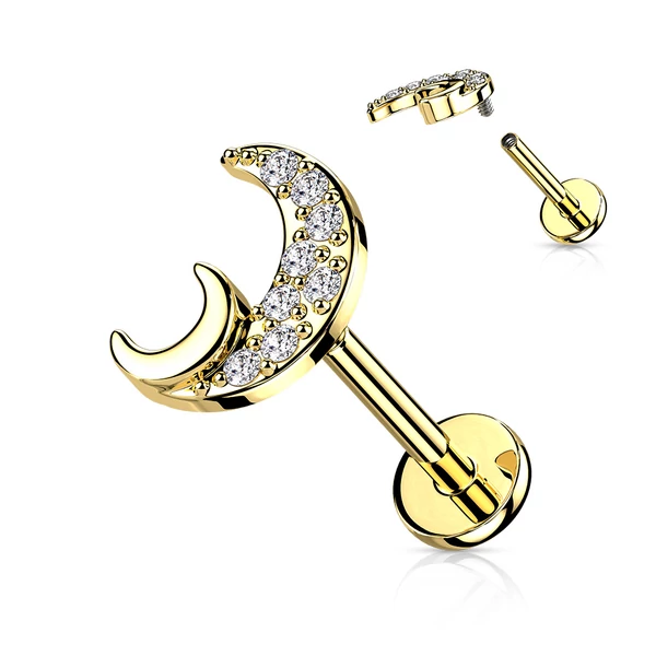 A & ONE Arany Színű Holddal Díszített 316L Orvosi Acél Egyenesszárú Labret Piercing