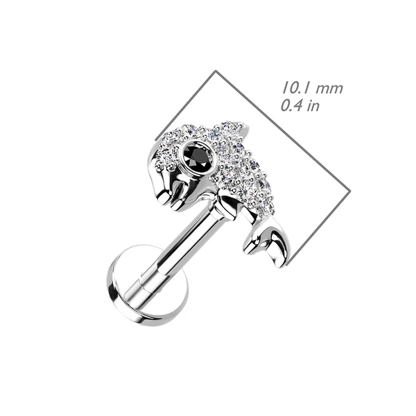 A & ONE Ezüst Színű Delfinnel Díszített 316L Orvosi Acél Egyenesszárú Labret Piercing